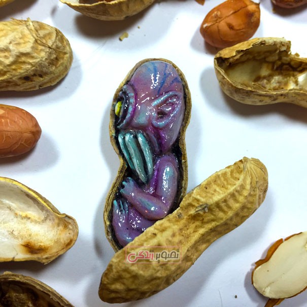 ساخت مجسمه های زیبا از بادام زمینی