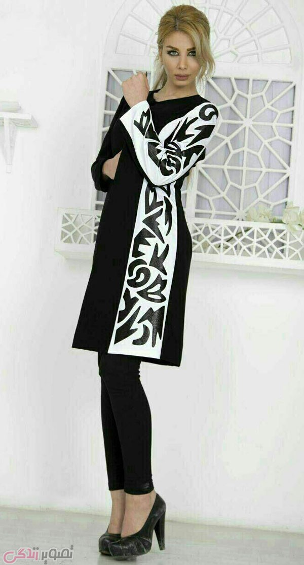 مانتو مجلسی سفید و مشکی