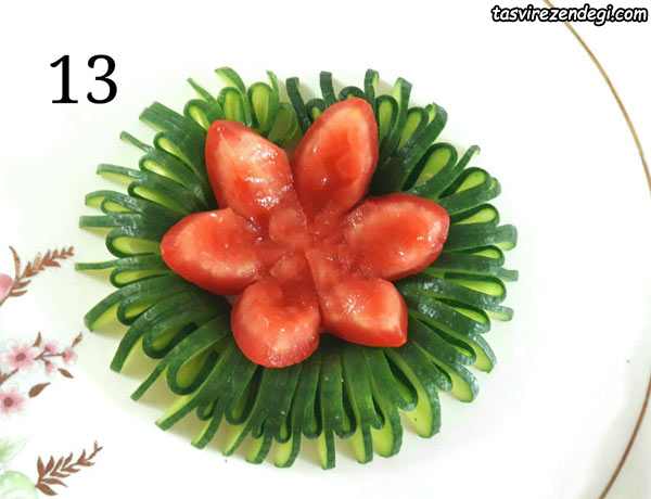 تزیین غذا , تزیین خیار , تزیین گوجه