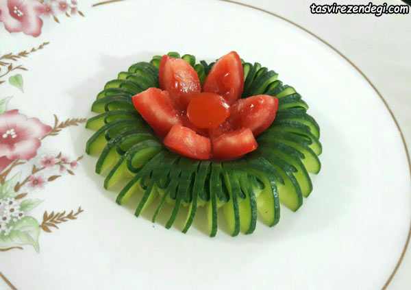 دورچین غذا , تزیین خیار و گوجه