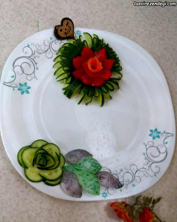 دورچین غذا , تزیین خیار و گوجه