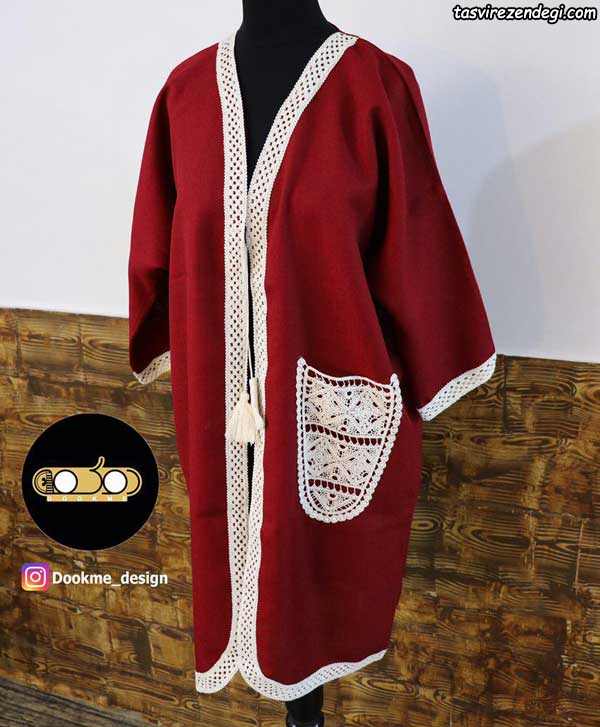 مانتو کیمونو بدون دکمه زرشکی - مزون دوکمه اینستاگرام