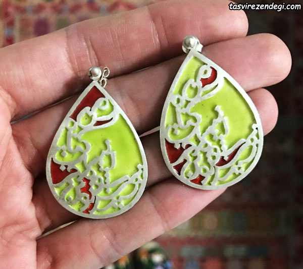 مدل گوشواره جدید تایپوگرافی نقره و مینا