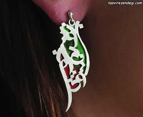 مدل گوشواره جدید تایپوگرافی نقره و مینا