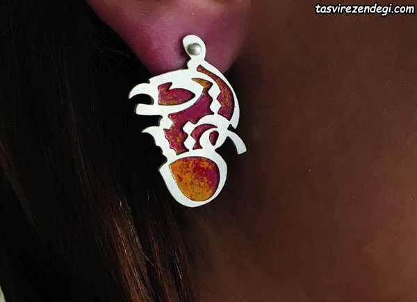مدل گوشواره جدید تایپوگرافی نقره و مینا
