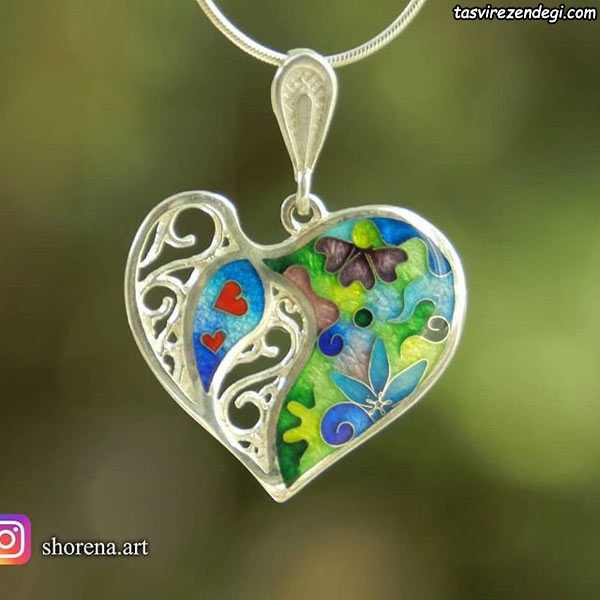 مدل گردنبند نقره مینا نقاشی