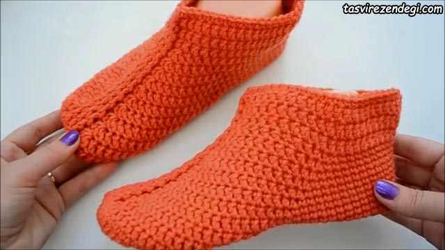 آموزش بافت پاپوش زمستانی قلاب بافی