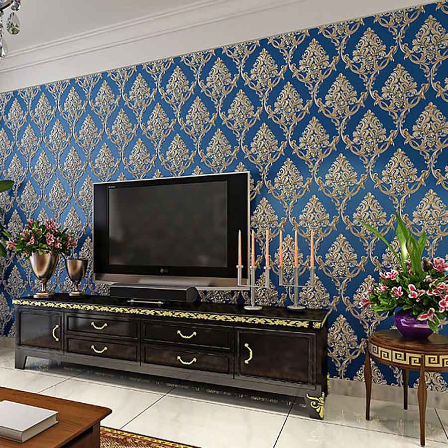 کاغذ دیواری داماسک برای پشت تلویزیون