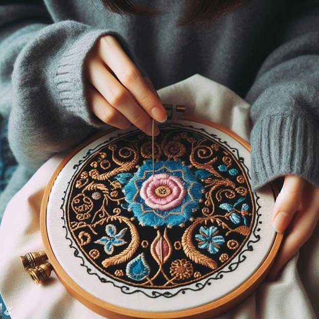 گلدوزی روی پارچه مخمل