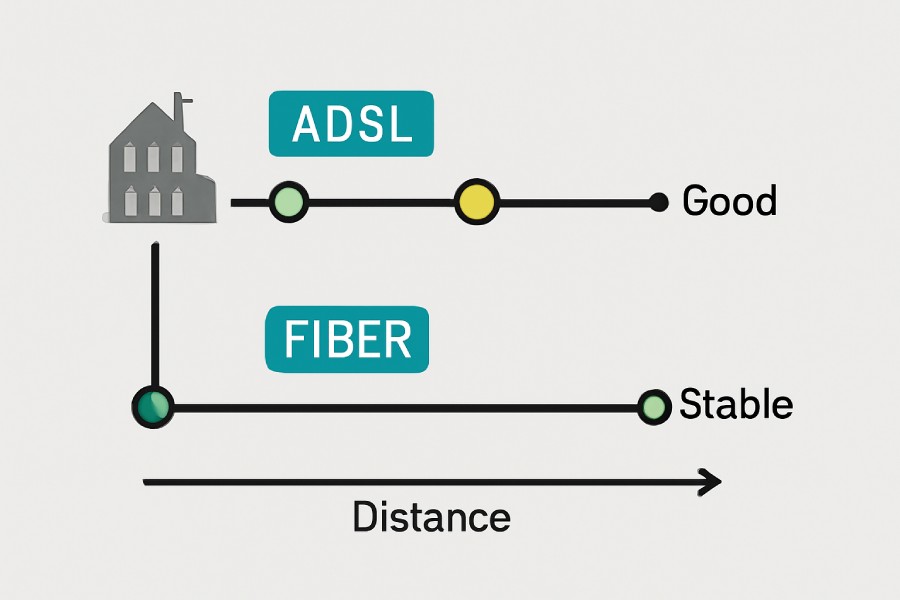 تفاوت مودم فیبر نوری و ADSL در پایداری و کیفیت اتصال