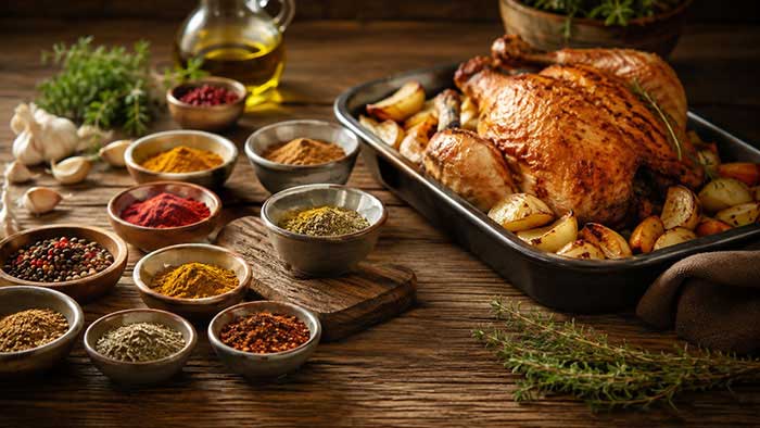 انواع ادویه ترکیبی در کنار غذاهای مختلف