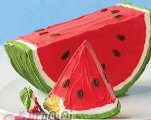 تزیین کیک شب یلدا • کیک هندوانه ای شکل برای شب چله